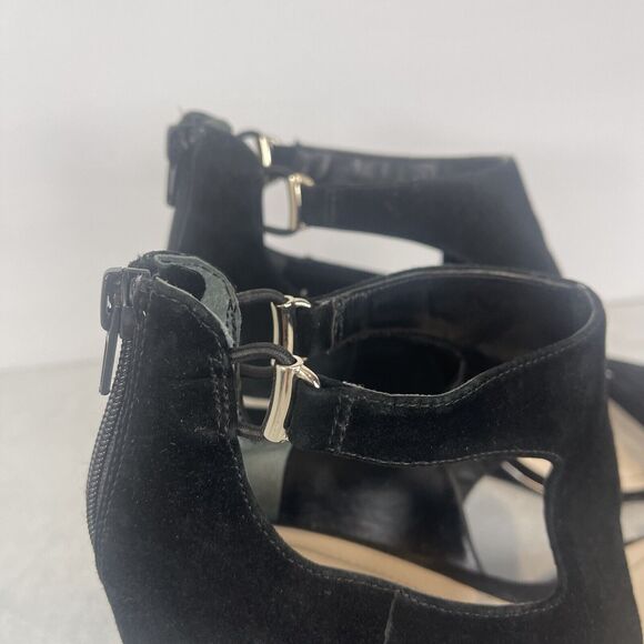 Alfani Wedge Sandals Black Velvet Size 9.5 Comfort Ankle Strap Back Zipper - Picture 3 of 10